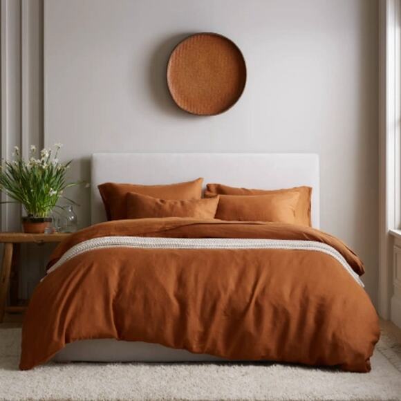 NWOT Quince European Linen Duvet Cover - Full/Queen Terracotta